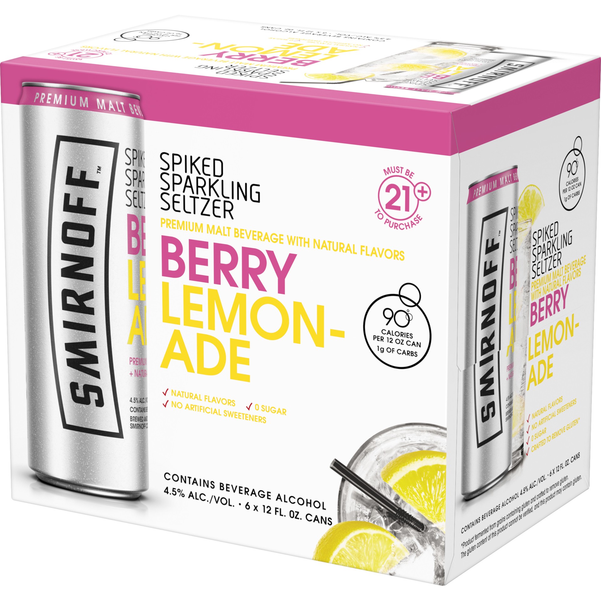 slide 1 of 2, Smirnoff Seltzers Berry Lemonade, 6pk 12oz Cans, 4.5% ABV, 6 ct; 12 oz