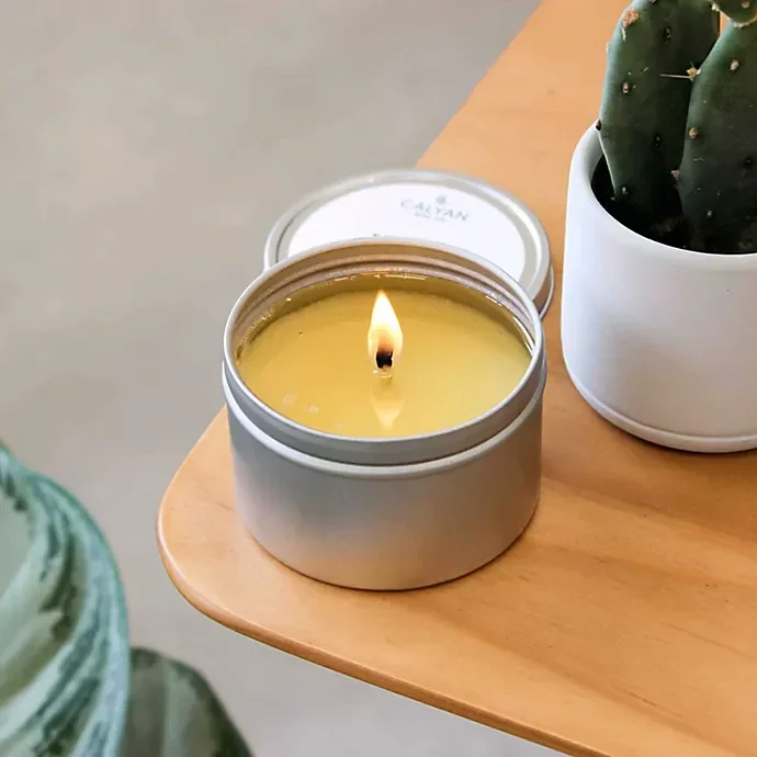 slide 3 of 4, Calyan Wax Co. Musk + Teakwood Metal Tin Soy Candle - Grey, 1 ct