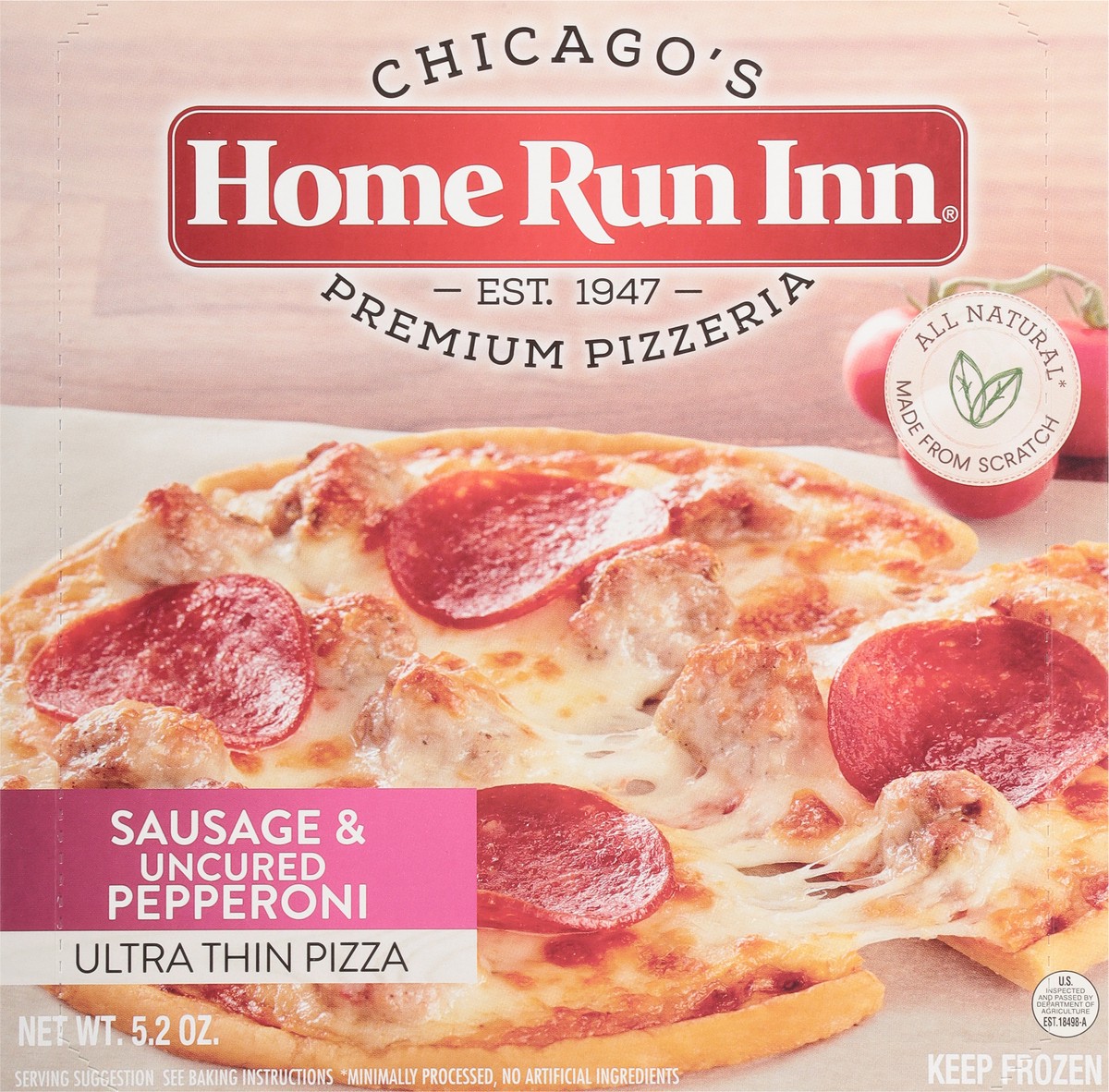 slide 9 of 11, Home Run Inn Sausage & Uncured Pepperoni Ultra Thin Pizza 5.2 oz, 5.2 oz