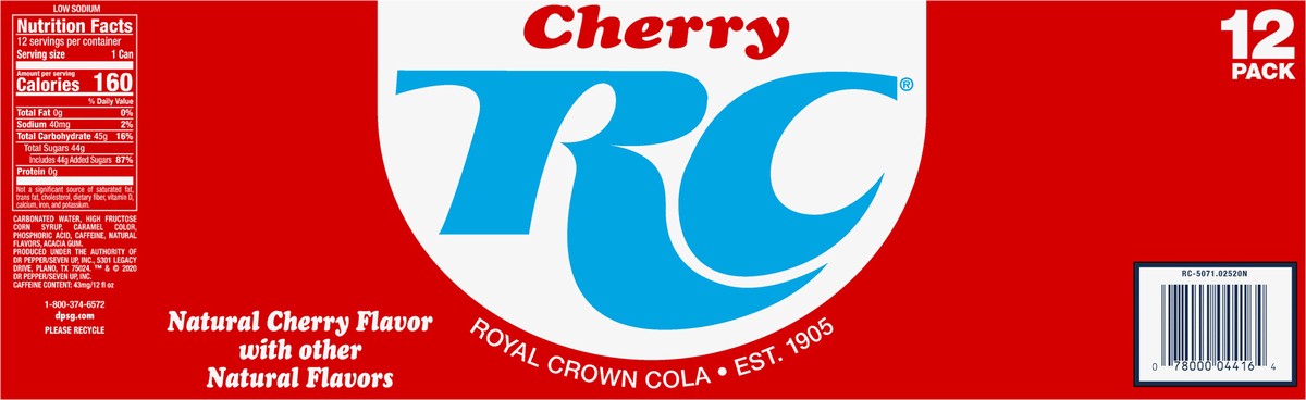 slide 6 of 9, RC Cola RC Cherry Cola Soda, 12 ct