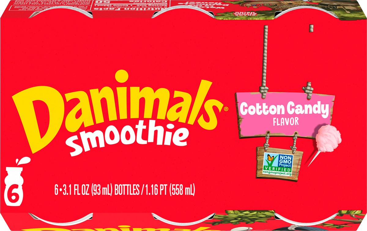 slide 3 of 12, Danimals Smoothie Cotton Candy Dairy Drink Multi-Pack, Easy Snacks for Kids, 6 Ct, 3.1 OZ Smoothie Bottles, 3.10 fl oz