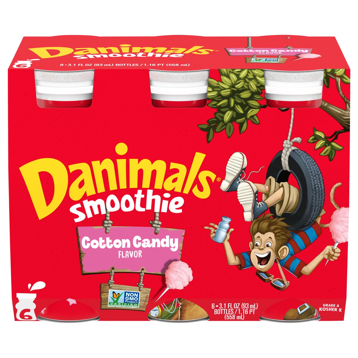 slide 1 of 12, Danimals Smoothie Cotton Candy Dairy Drink Multi-Pack, Easy Snacks for Kids, 6 Ct, 3.1 OZ Smoothie Bottles, 3.10 fl oz