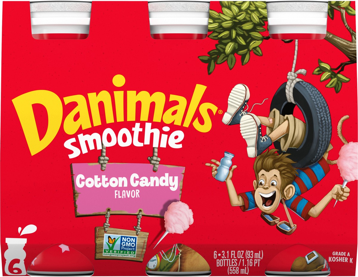 slide 9 of 12, Danimals Smoothie Cotton Candy Dairy Drink Multi-Pack, Easy Snacks for Kids, 6 Ct, 3.1 OZ Smoothie Bottles, 3.10 fl oz
