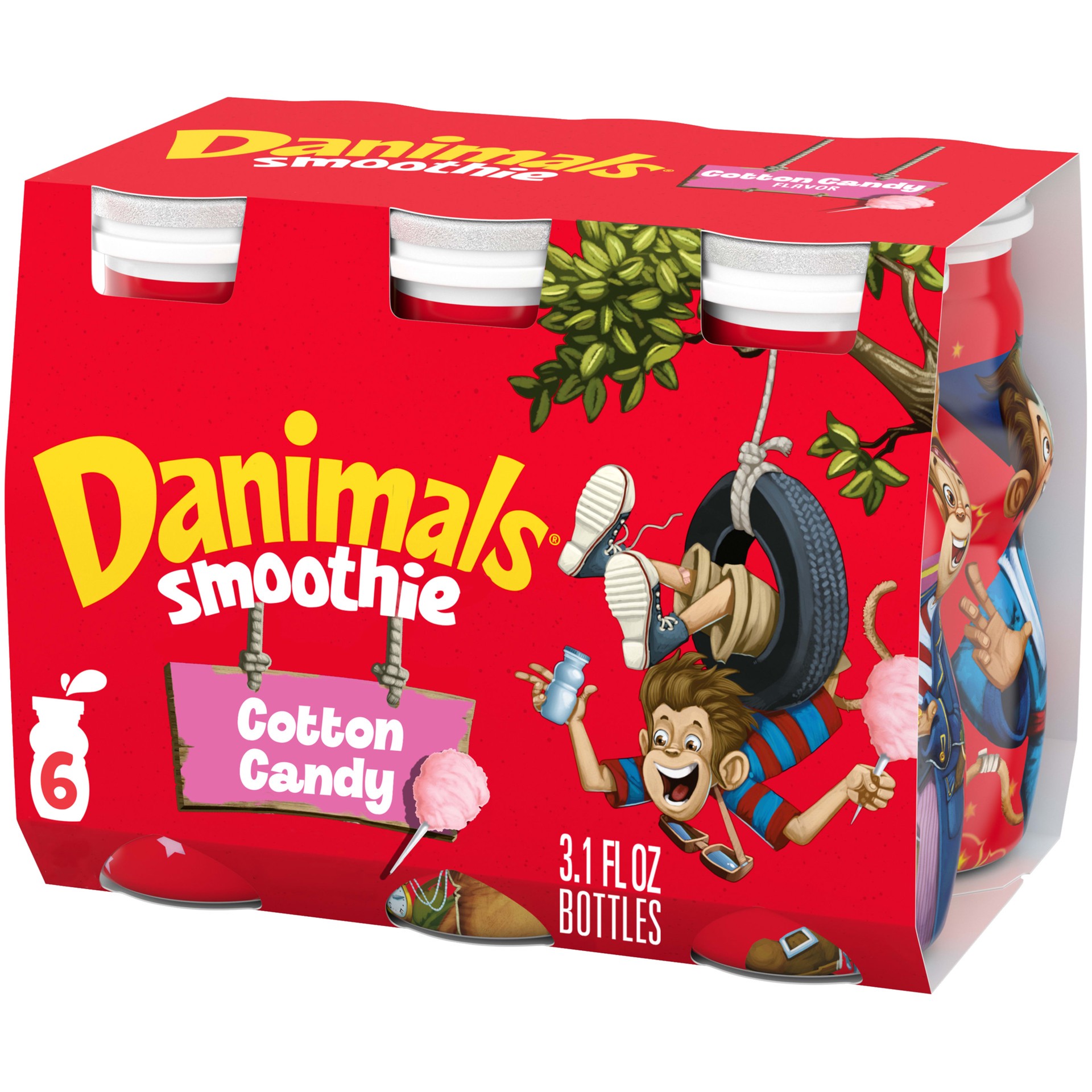 slide 1 of 12, Danimals Smoothie Cotton Candy Dairy Drink Multi-Pack, Easy Snacks for Kids, 6 Ct, 3.1 OZ Smoothie Bottles, 3.10 fl oz