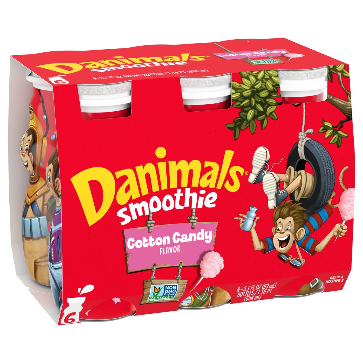 slide 7 of 12, Danimals Smoothie Cotton Candy Dairy Drink Multi-Pack, Easy Snacks for Kids, 6 Ct, 3.1 OZ Smoothie Bottles, 3.10 fl oz