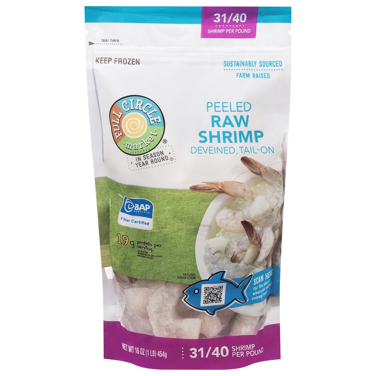 slide 1 of 14, Full Circle Market Tail-On Deveined Peeled Raw Shrimp 16 oz, 16 oz