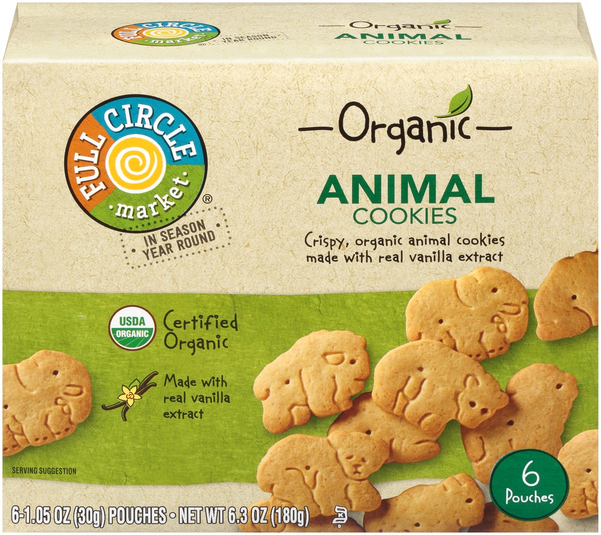 slide 11 of 15, Full Circle Market Crispy, Organic Animal Cookies Made With Real Vanilla Extract, 6.3 oz