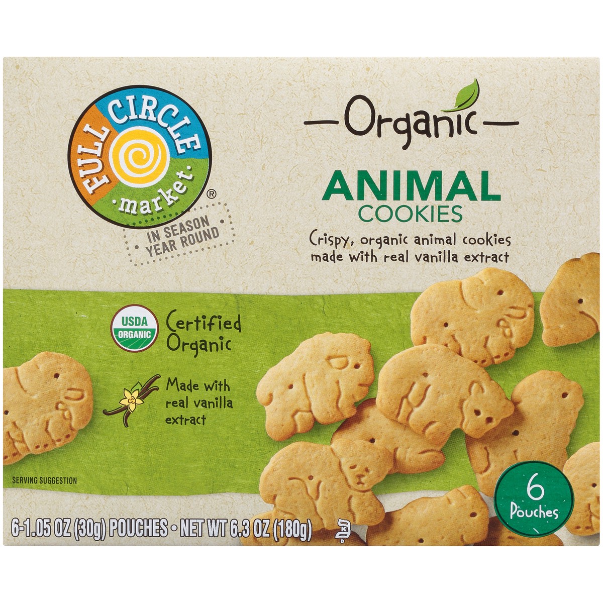 slide 8 of 15, Full Circle Market Crispy, Organic Animal Cookies Made With Real Vanilla Extract, 6.3 oz