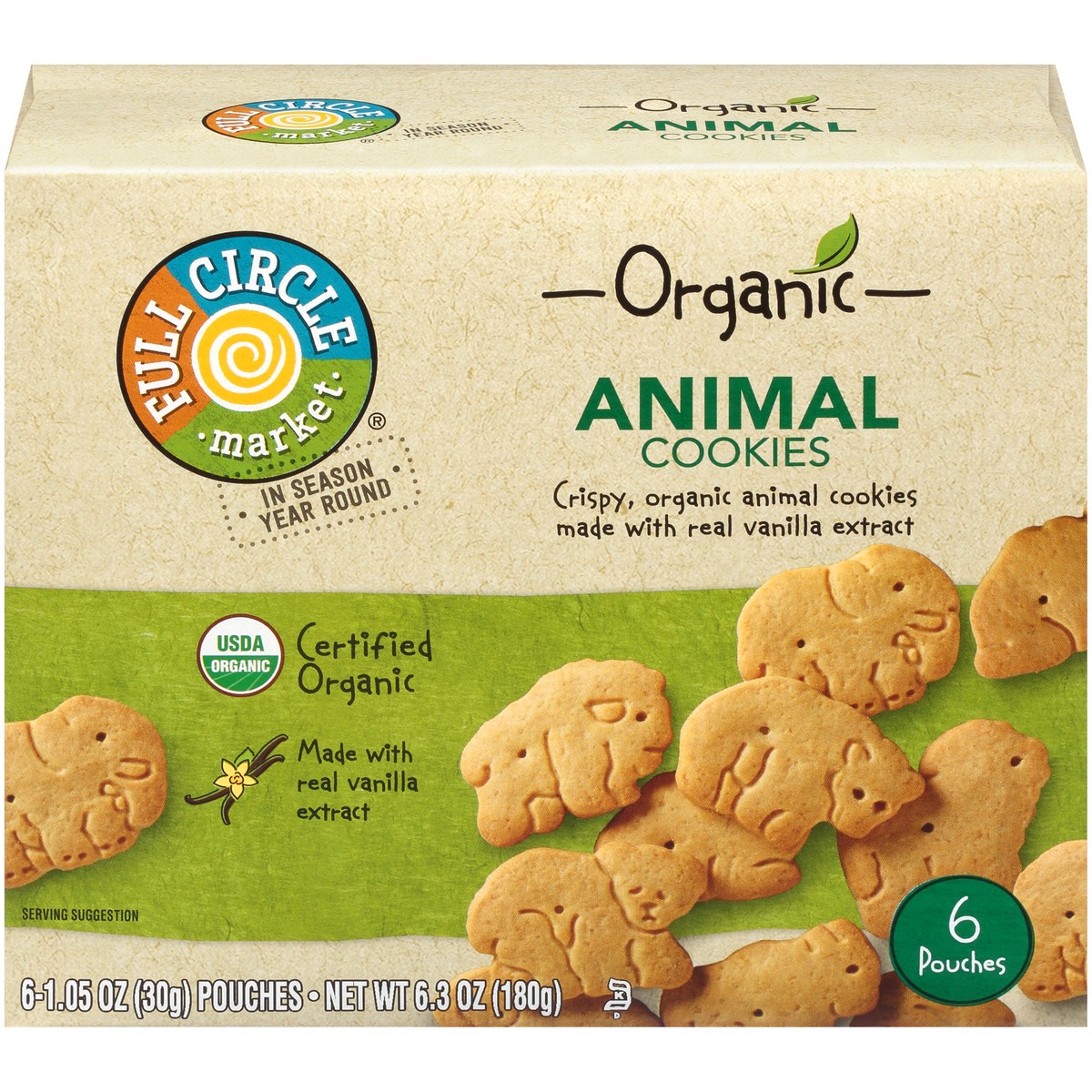 slide 1 of 15, Full Circle Market Crispy, Organic Animal Cookies Made With Real Vanilla Extract, 6.3 oz