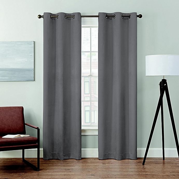 slide 1 of 4, Brookstone Velvet Solid 84-Inch 100% Blackout Window Curtain Panels - Charcoal, 2 ct