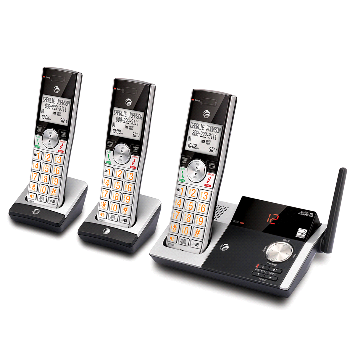 slide 2 of 3, AT&T CL82315 DECT 6.0 Cordless Phone System With Digital Answering Machine, 3 Handsets - Black, 1 ct