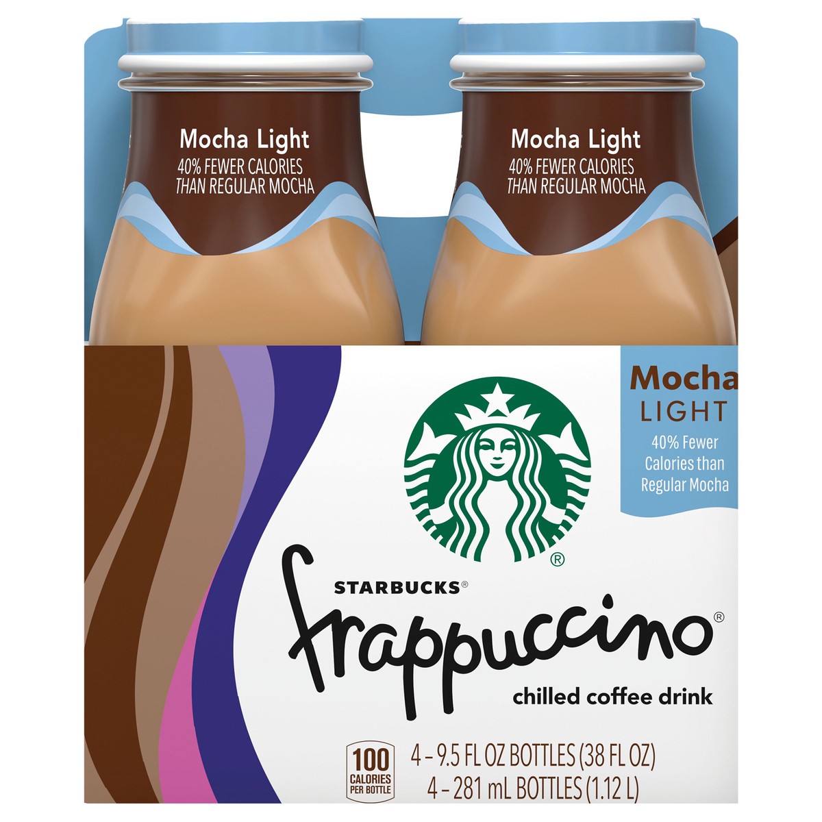slide 1 of 5, Starbucks Frappuccino Mocha Light Chilled Coffee Drink 4 - 9.5 fl oz Bottles, 4 ct