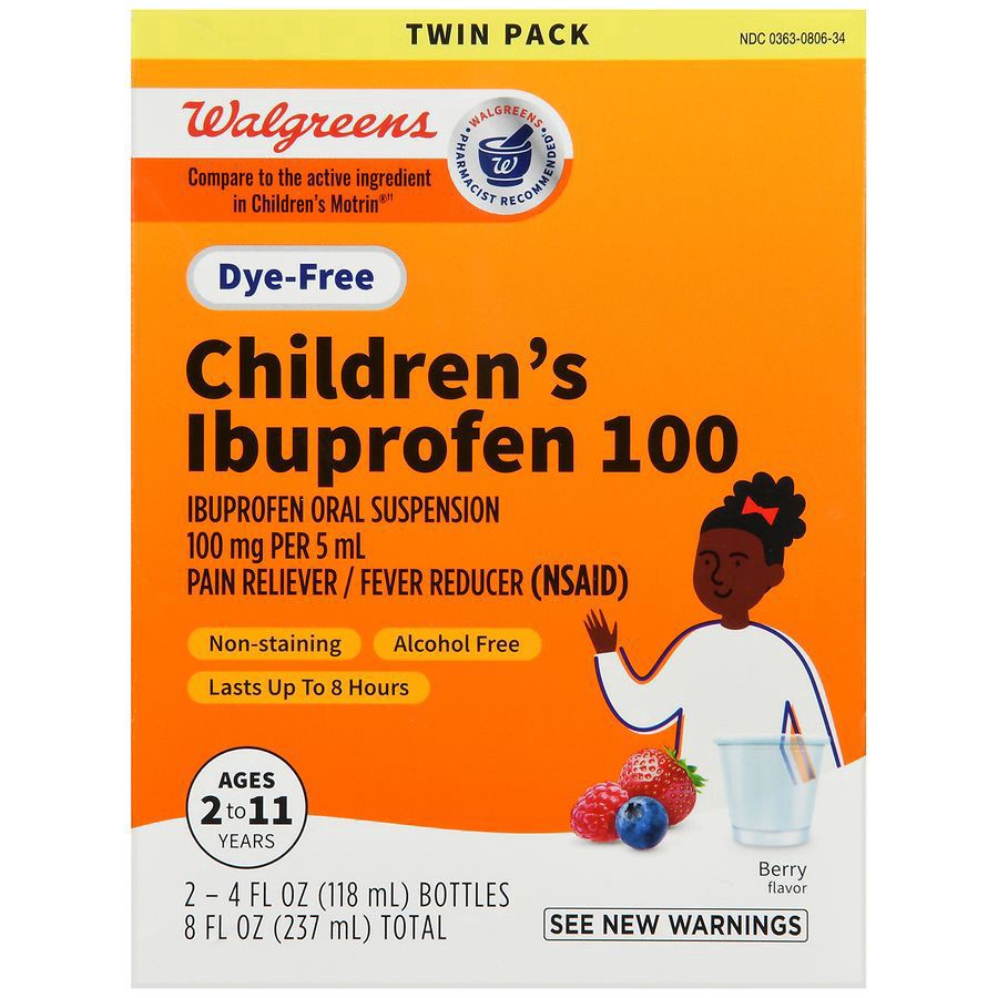 slide 3 of 5, Walgreens Children's Dye-Free Ibuprofen 100 Oral Suspension Berry, 4 fl oz x 2 ct