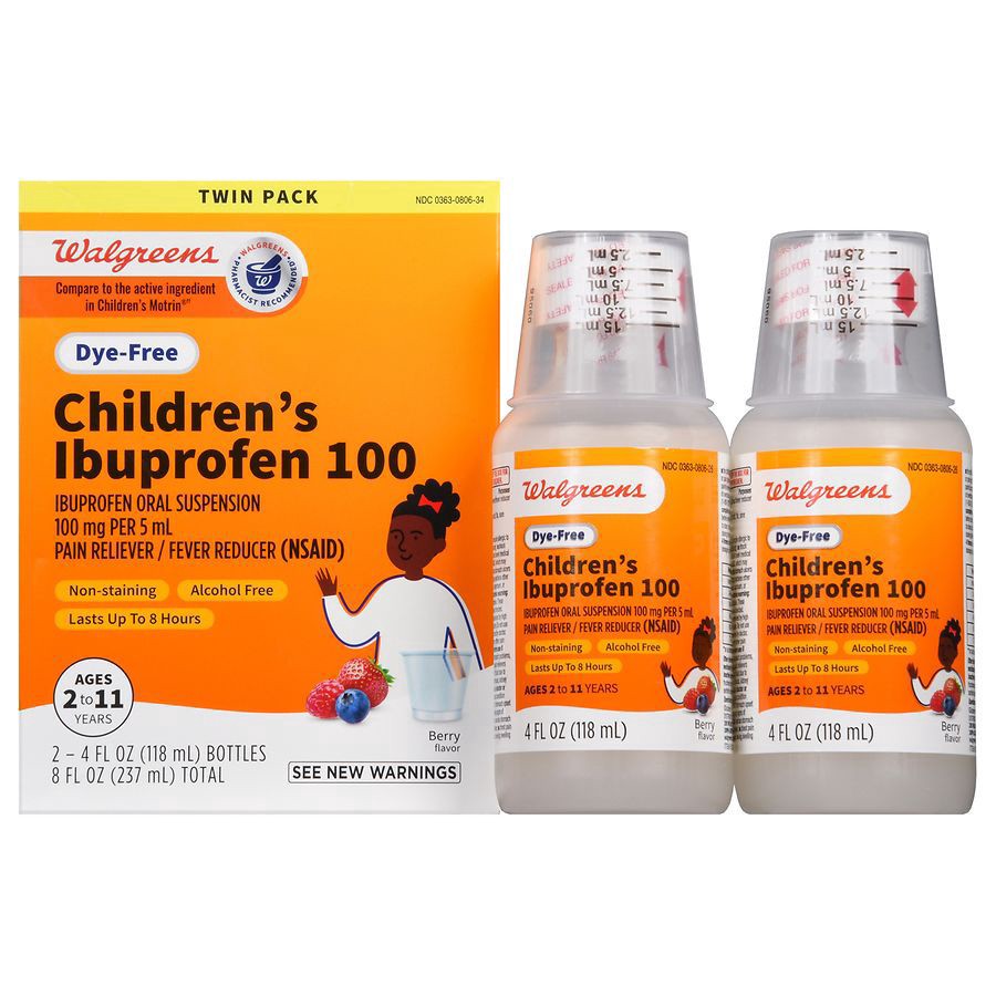 slide 1 of 5, Walgreens Children's Dye-Free Ibuprofen 100 Oral Suspension Berry, 4 fl oz x 2 ct