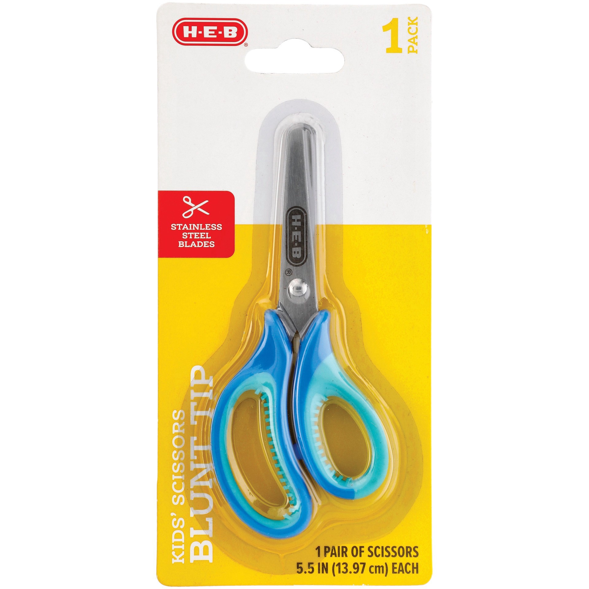 slide 1 of 1, H-E-B Kids Blunt Tip Stainless Steel Scissors - Blue, 5.5 in