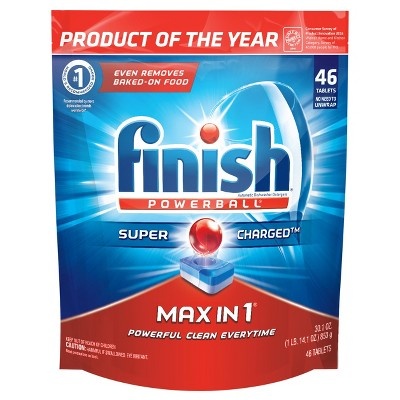 slide 1 of 6, Finish Powerball Tabs Automatic Dishwasher Detergent Shine Protect Max In 1, 46 ct