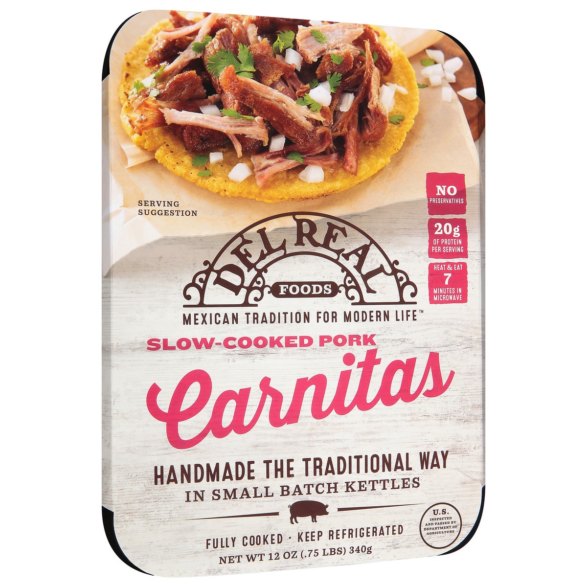 slide 2 of 9, Del Real Foods Carnitas Pork, 12 oz