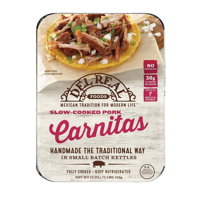 slide 1 of 9, Del Real Foods Carnitas Pork, 12 oz