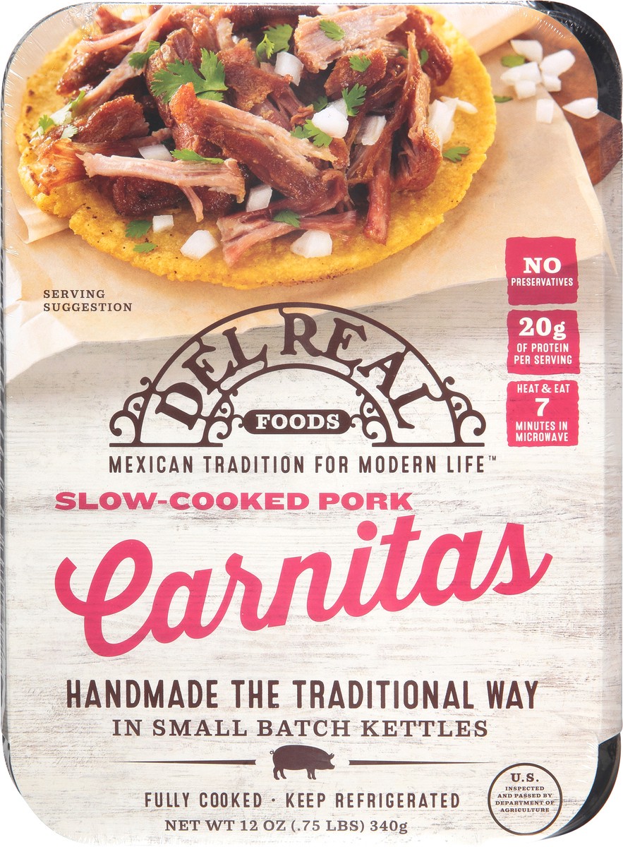 slide 3 of 9, Del Real Foods Carnitas Pork, 12 oz