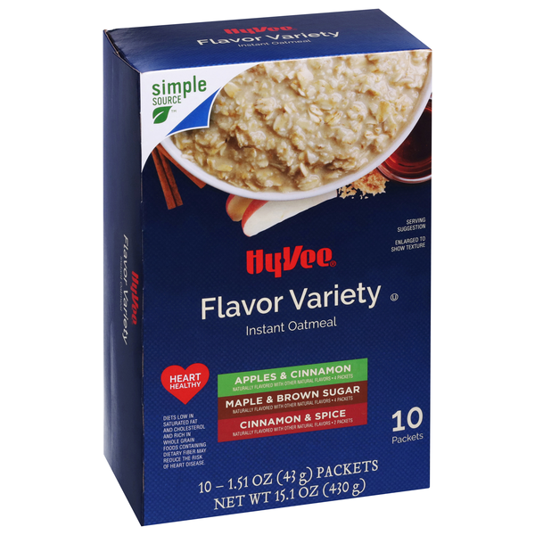 slide 1 of 1, Hy-Vee Instant Oatmeal, Flavor Variety, 10 ct