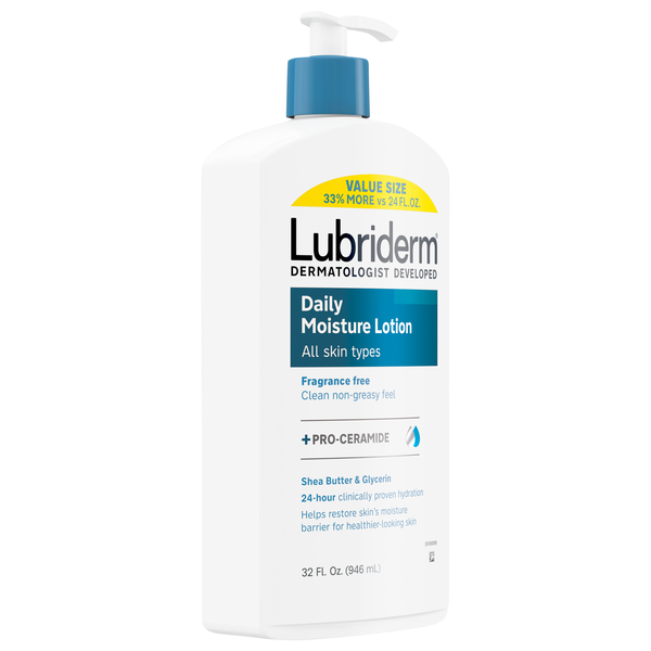 slide 1 of 1, Lubriderm Daily Moisture Lotion + Pro-Ceramide, 32 fl. oz, 32 fl oz