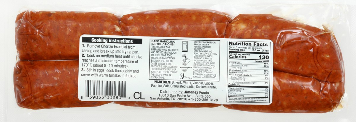 slide 4 of 13, Jimenez Especial Pork Chorizo 12 oz, 12 oz