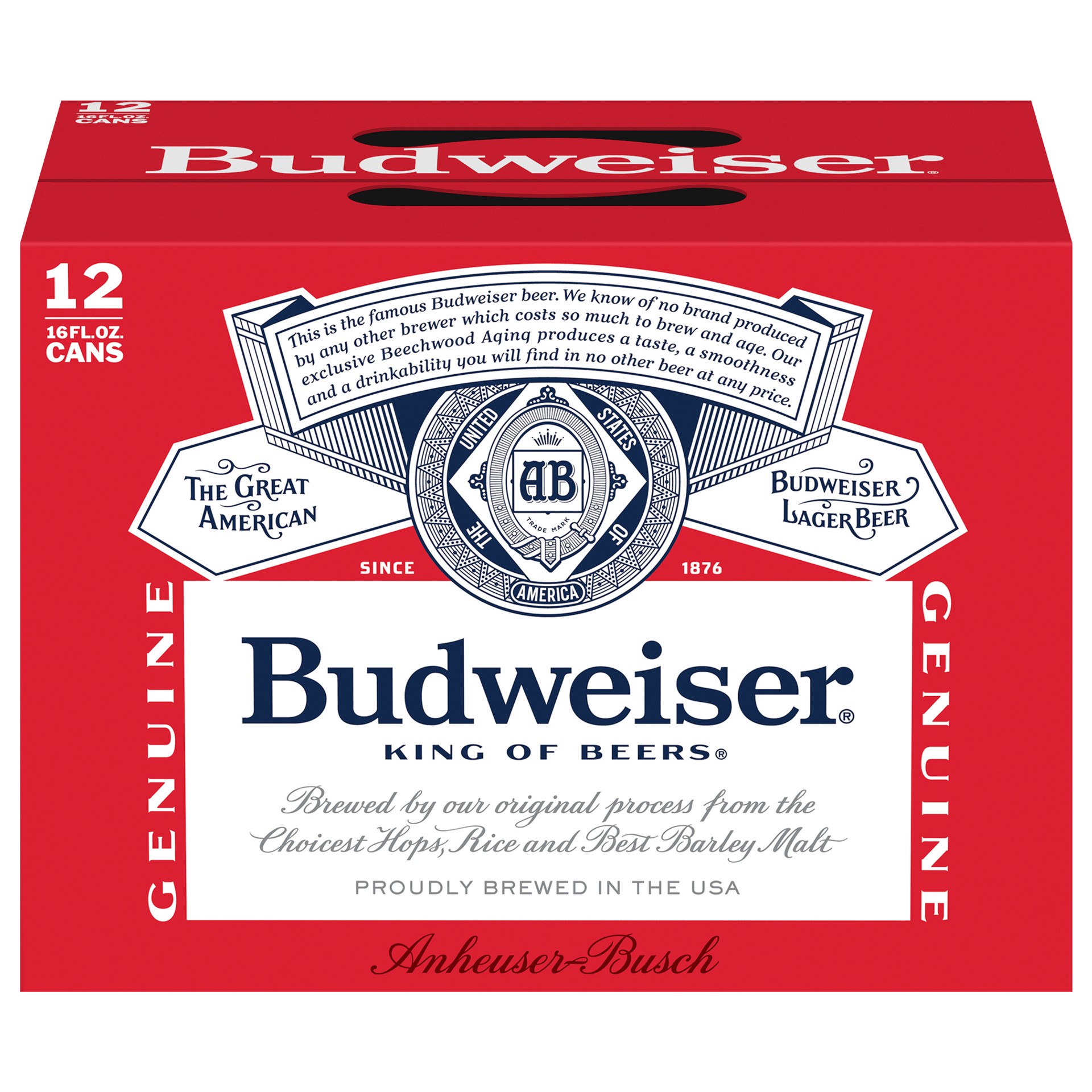 slide 2 of 4, Budweiser King of Beers Lager Genuine Beer 12 - 16 fl oz Cans, 5% ABV, 192 fl oz