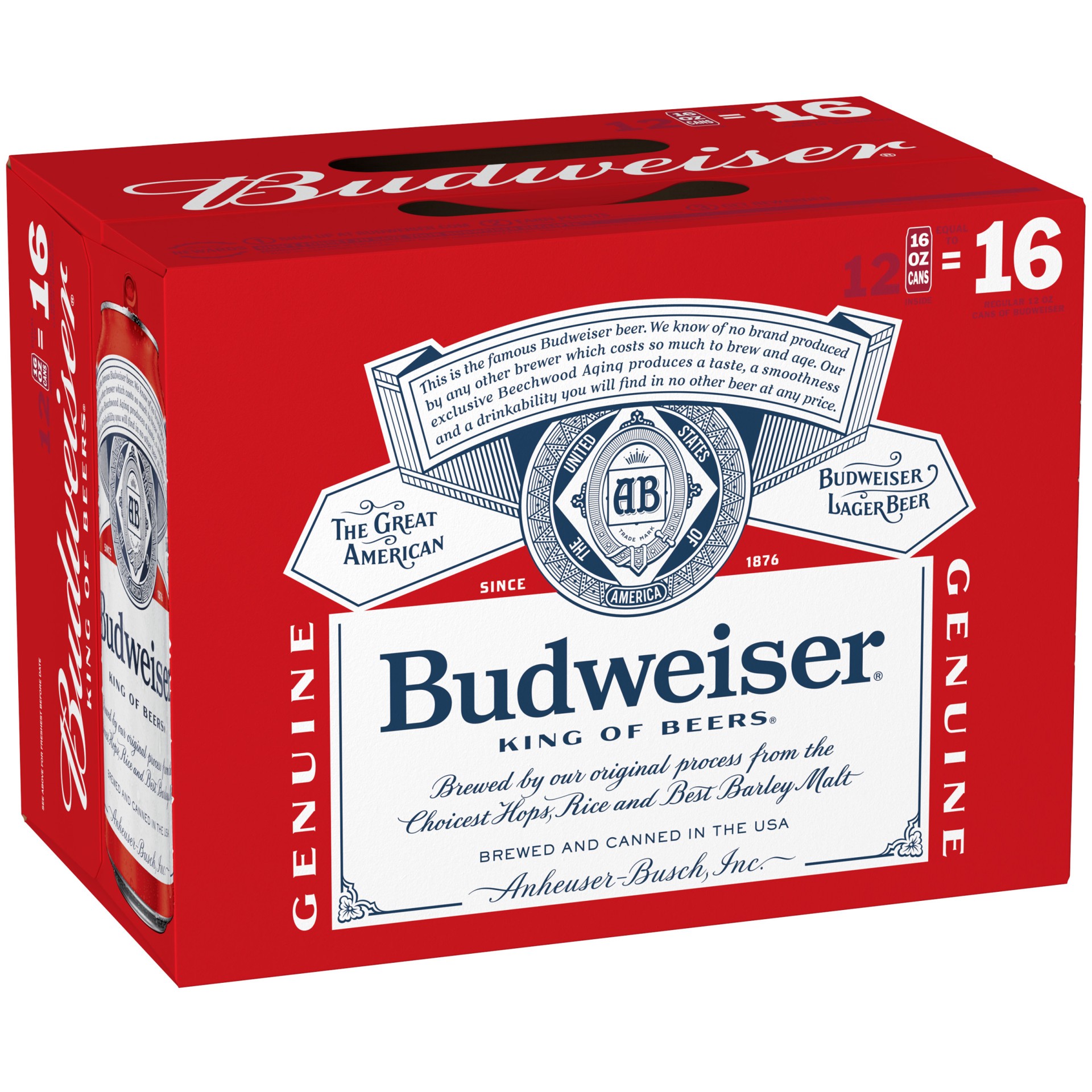 slide 1 of 4, Budweiser King of Beers Lager Genuine Beer 12 Pack, 16 fl oz Cans, 16 fl oz