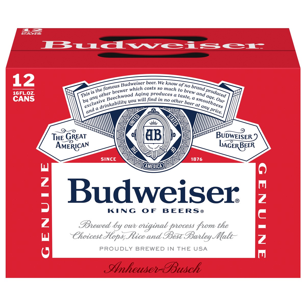 slide 1 of 4, Budweiser King of Beers Lager Genuine Beer 12 - 16 fl oz Cans, 12 ct