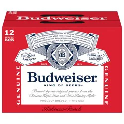 Budweiser King of Beers Lager Genuine Beer 12 Pack, 16 fl oz Cans