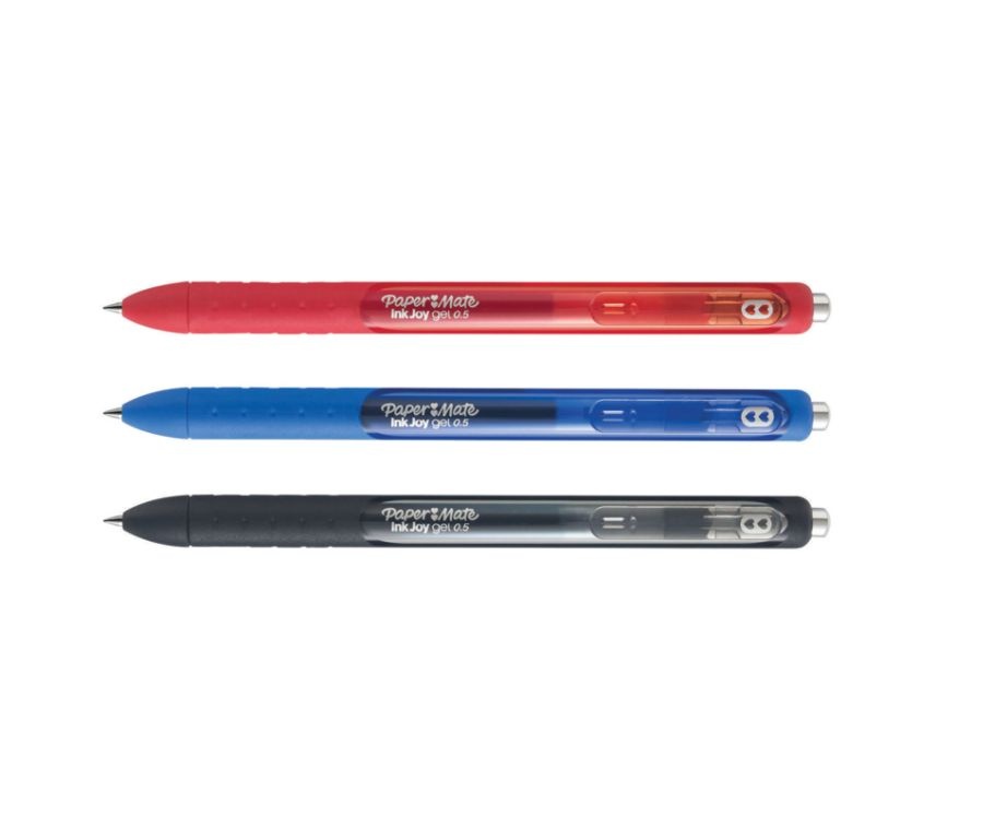 slide 2 of 10, Paper Mate Inkjoy Retractable Gel Pens, Fine Point, 0.5 Mm, Black Barrels, Assorted Ink Colors, Pack Of 3, 3 ct