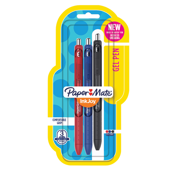 slide 1 of 10, Paper Mate Inkjoy Retractable Gel Pens, Fine Point, 0.5 Mm, Black Barrels, Assorted Ink Colors, Pack Of 3, 3 ct