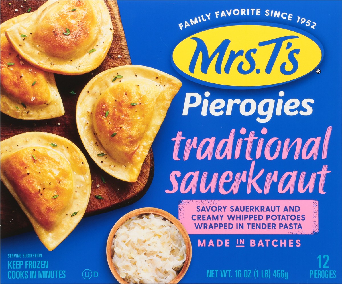 slide 1 of 14, Mrs. T's Traditional Sauerkraut Pierogies 12 ea, 16 oz