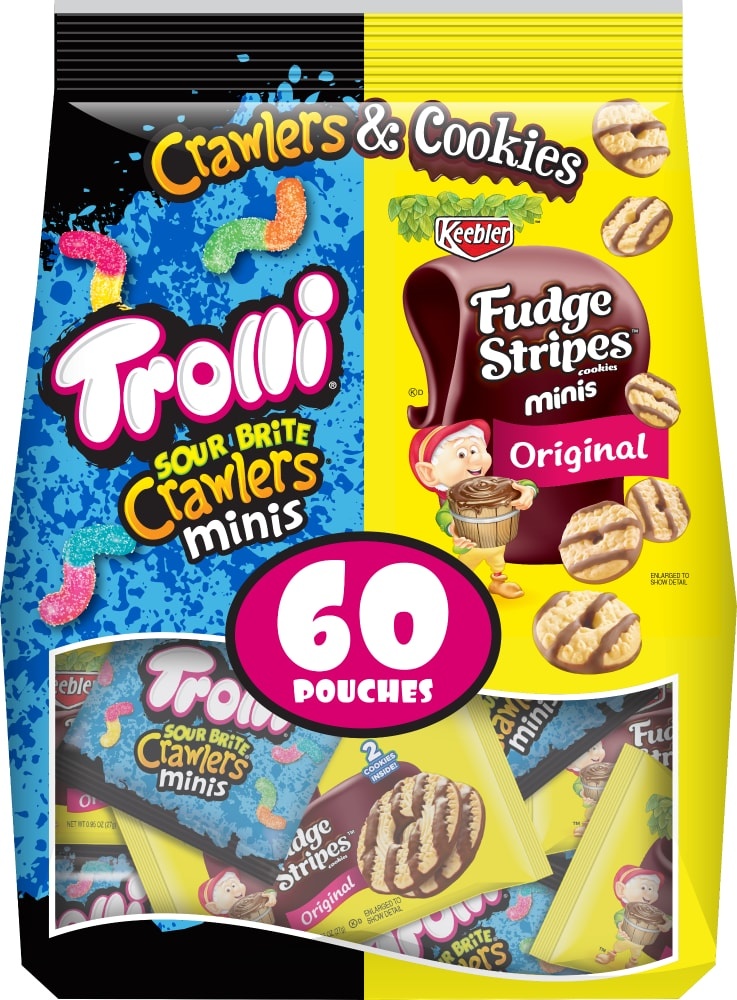 slide 1 of 1, Ferrara Pan Keebler Fudge Stripe Cookies & Sour Brite Crawlers Minis Candy, 33 oz