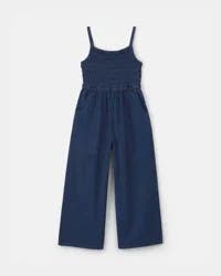 Oshkosh Girls Smocked Denim Wide-Leg Jumpsuit - Dark Wash - Size 10