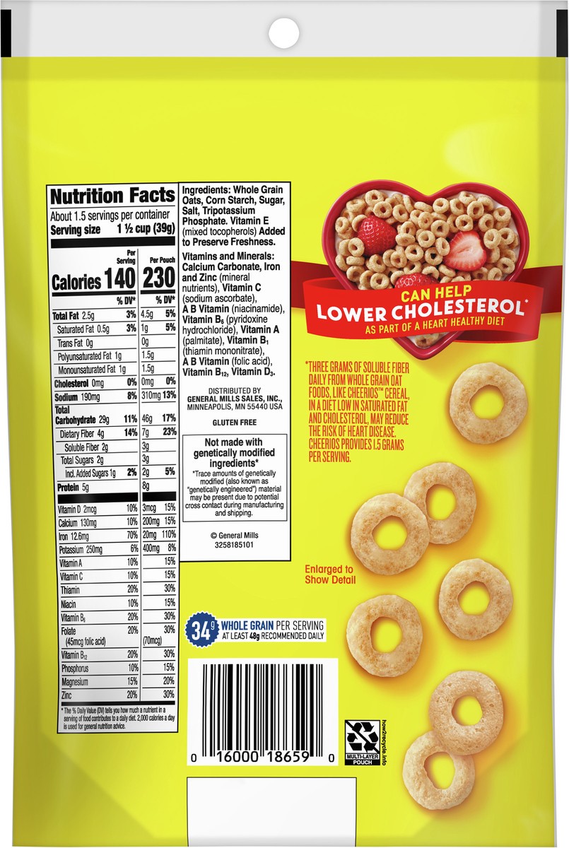 slide 5 of 9, Cheerios Whole Grain Oats Gluten-Free Breakfast Cereal, 2.2 oz Pouch, 2.2 oz