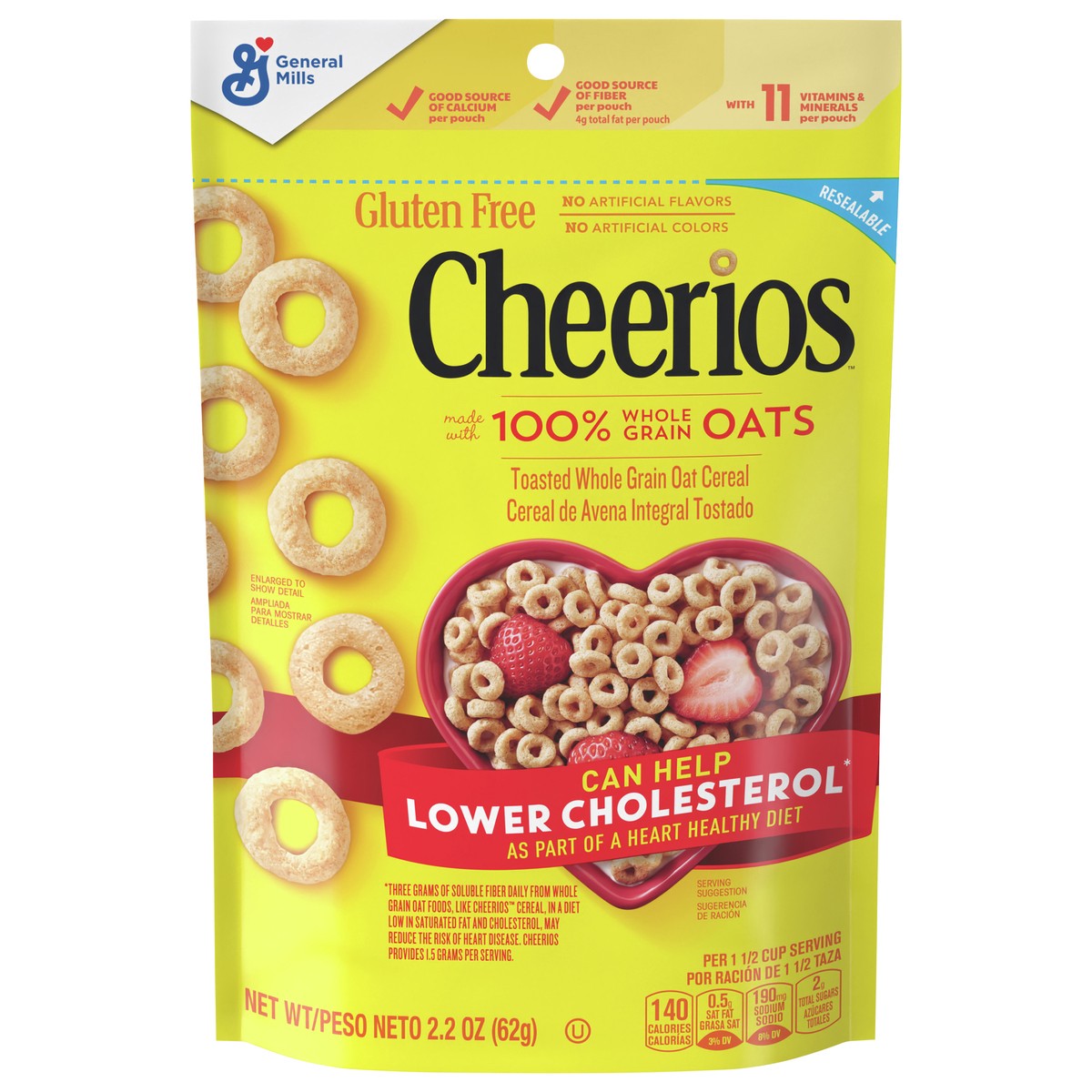 slide 1 of 9, Cheerios Whole Grain Oats Gluten-Free Breakfast Cereal, 2.2 oz Pouch, 2.2 oz