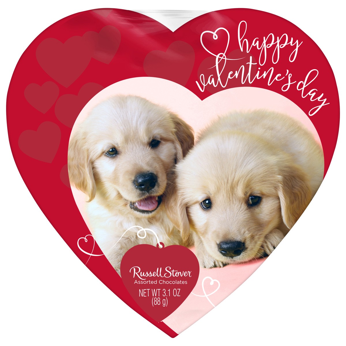 slide 1 of 7, RUSSELL STOVER Valentine's Day Puppy Heart Assorted Milk & Dark Chocolate Gift Box, 3.1 oz. (5 pieces), 1 ct