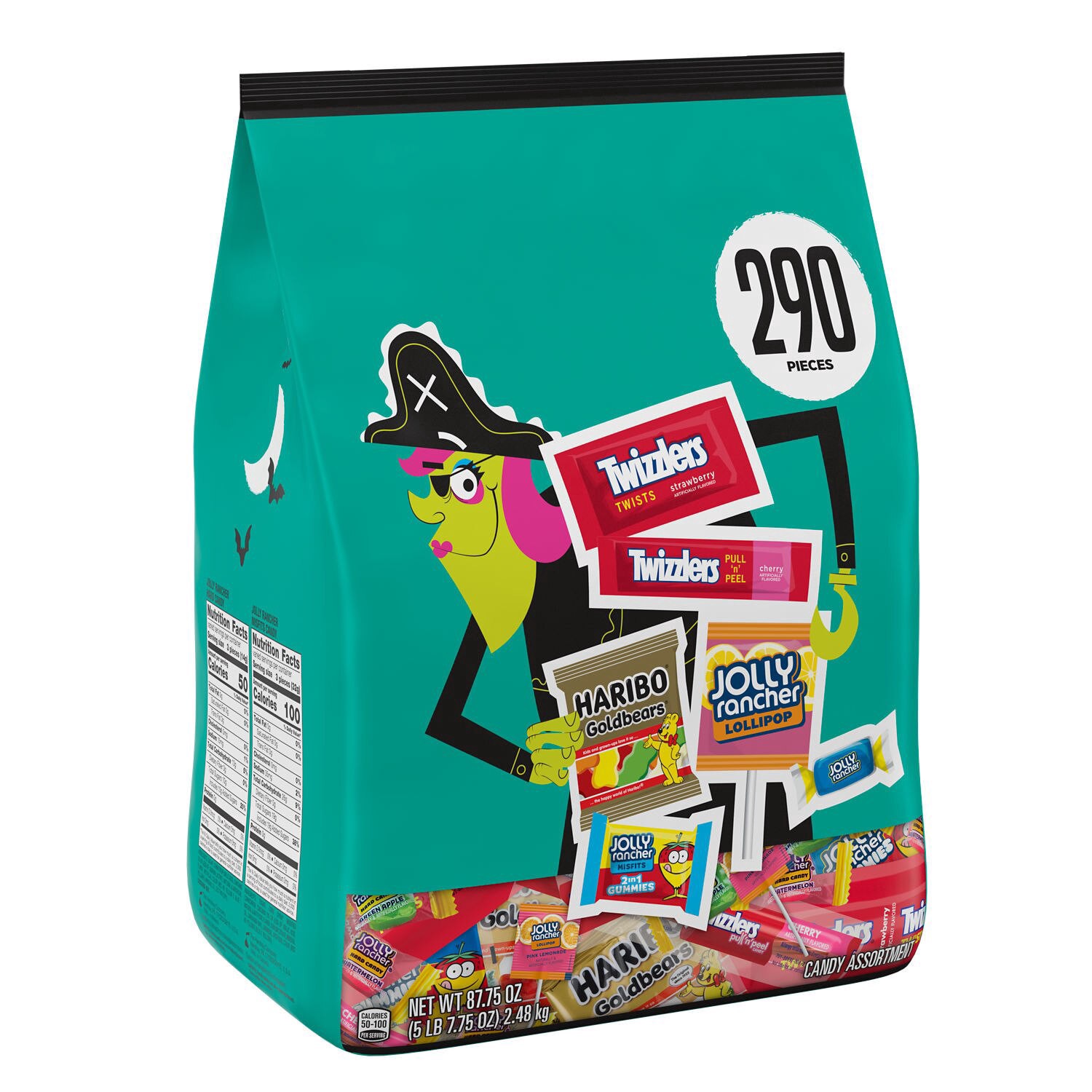 slide 1 of 1, HARIBO, JOLLY RANCHER and TWIZZLERS Miniatures Assorted Fruit Flavored, Halloween Candy Bulk Bag, 73.54 oz (235 Pieces), 73.54 oz