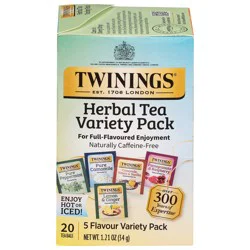 Twinings Caffeine-Free 5 Flavour Herbal Tea Variety Pack 20 Tea Bags