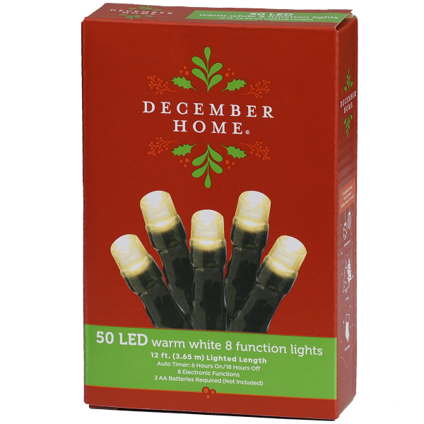 slide 4 of 5, December Home Battery Operated 8-Function LED Warm White Lights, 50 ct