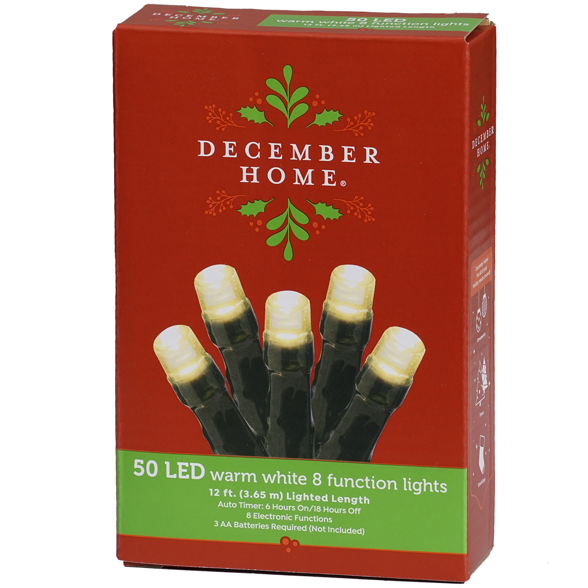 slide 5 of 5, December Home Battery Operated 8-Function LED Warm White Lights, 50 ct