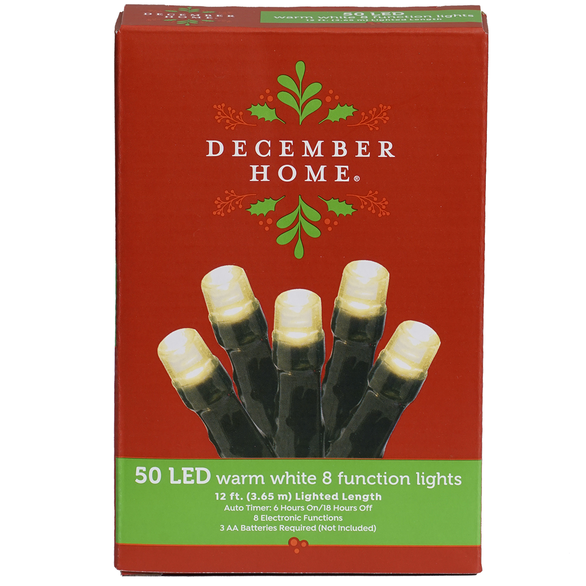 slide 1 of 5, December Home Battery Operated 8-Function LED Warm White Lights, 50 ct