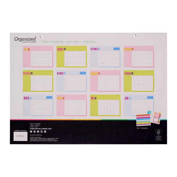 slide 7 of 10, 2025-2026 Happy Planner Organized Desk Calendar, 17"" x 12"", Riso Pop, July 2025 To June 2026, CD00073001, 1 ct