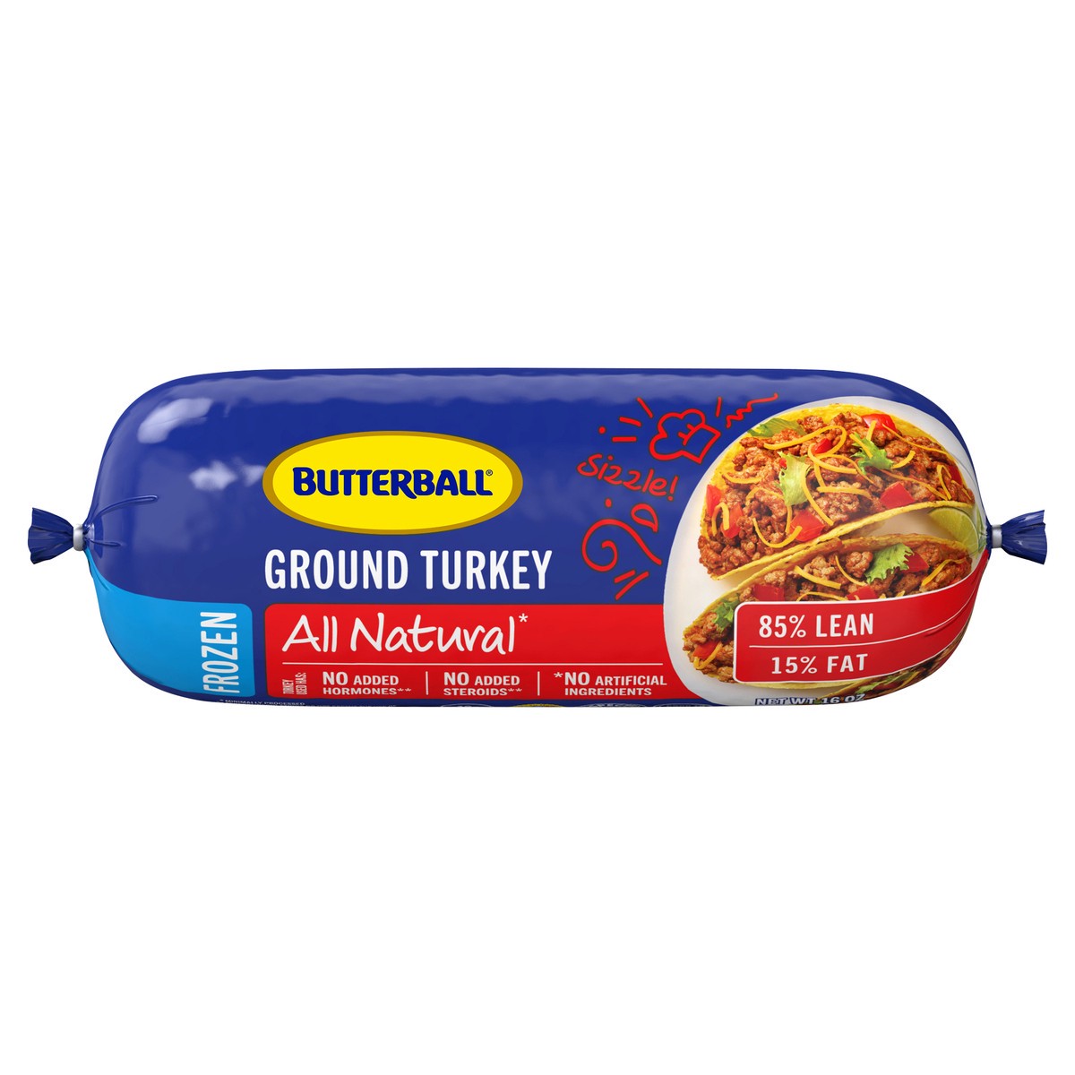 slide 1 of 6, Butterball All Natural 85% Lean/15% Fat Frozen Ground Turkey Roll, 16 oz