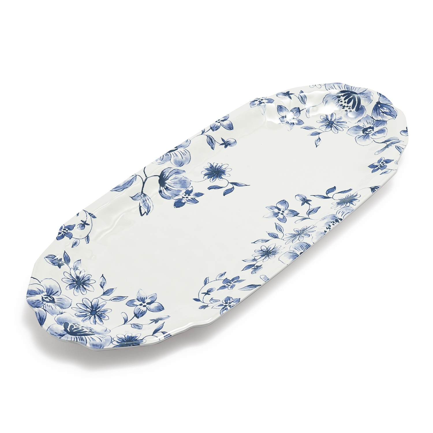 slide 1 of 1, Sur La Table Blue Floral Melamine Rectangular Platter, 18 in