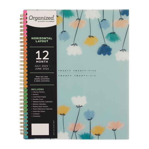 slide 9 of 10, 2025-2026 Organized by Happy Planner Monthly/Weekly Big Happy Planner, 8-1/2"" x 11"", Petal Poetry, July 2025 To June 2026, PT0006B012, 1 ct