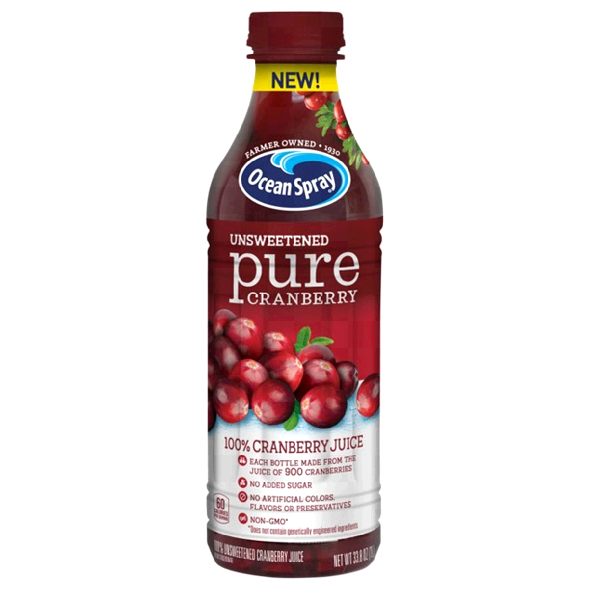 slide 1 of 3, Ocean Spray Unsweetened Pure Cranberry Juice, 33.8 fl oz