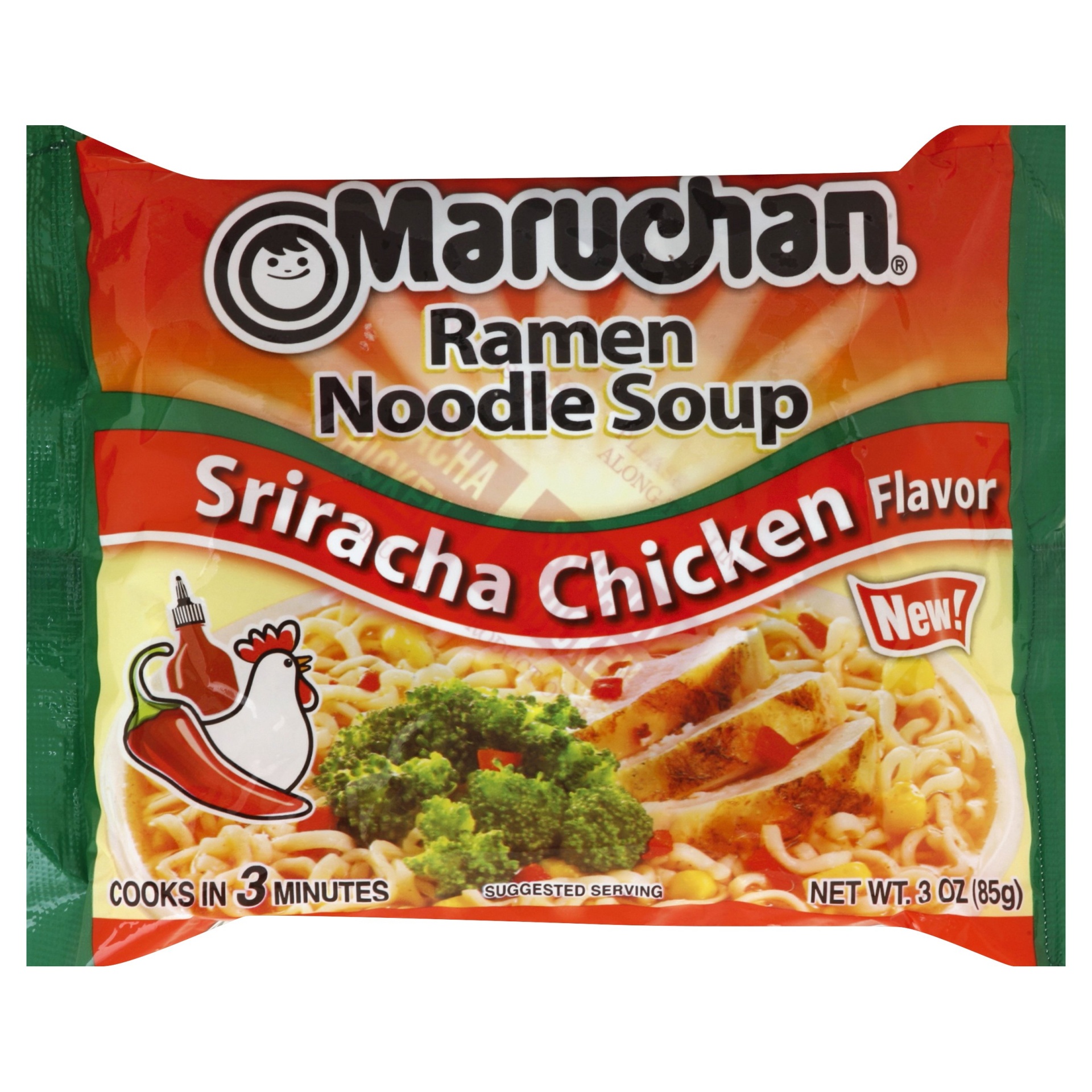 slide 1 of 7, Maruchan Sriracha Chicken Flavor Ramen Noodle Soup, 3 oz