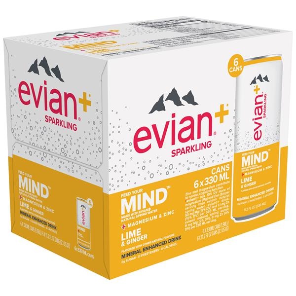 slide 1 of 1, Evian+ Mind Lime & Ginger, 6 ct